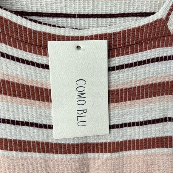 NWT Como Blu Pink Blush White Striped Square Neck Line Balloon Sleeve Top- Small - Picture 7 of 10